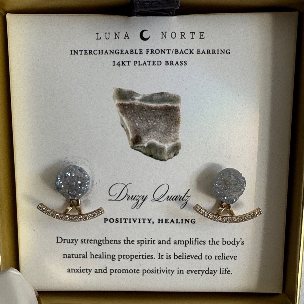 Luna Norte Gold-Plated Druzy Quartz Interchangeable Earrings — Gray
